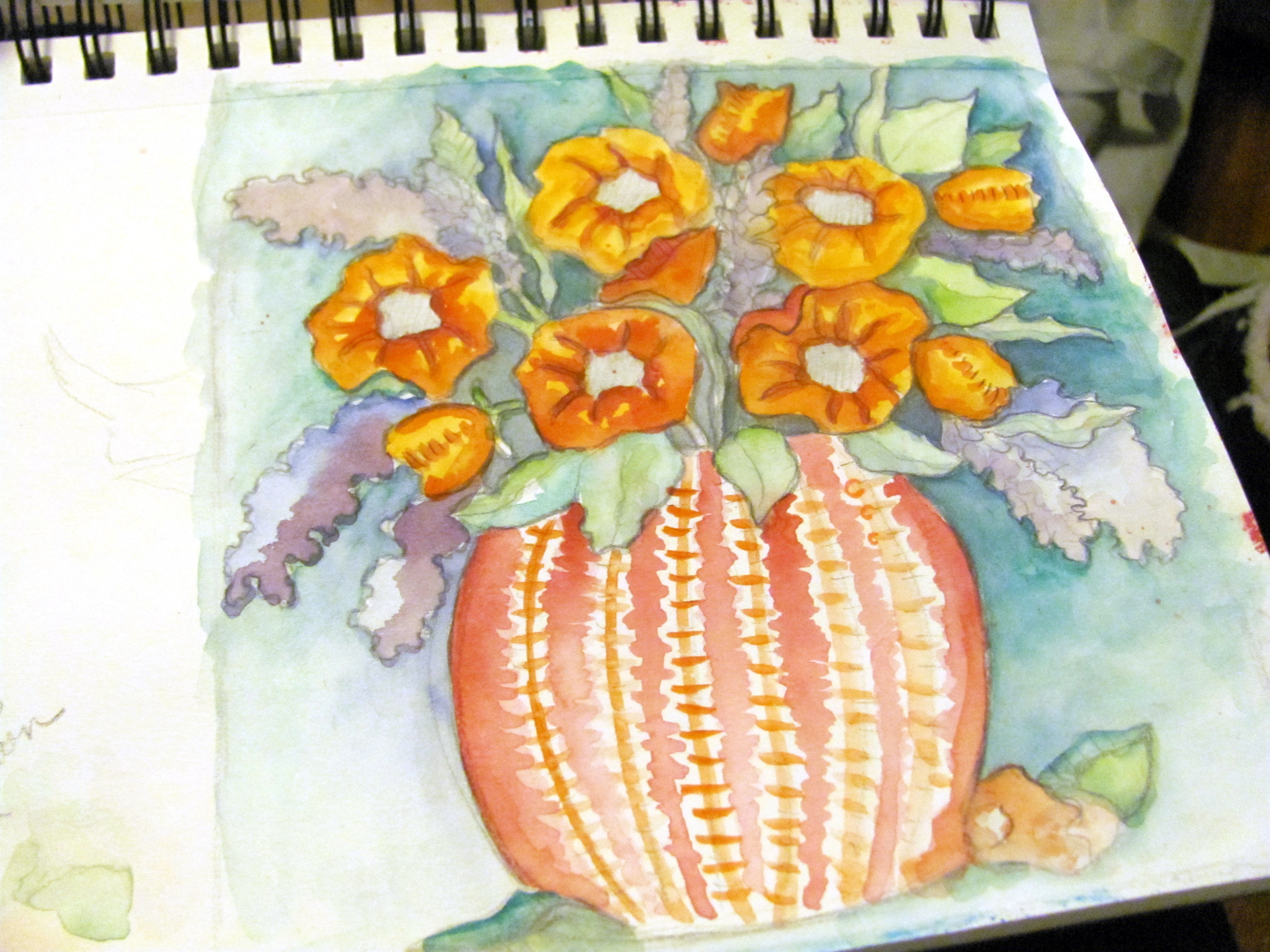 flower sketch painted