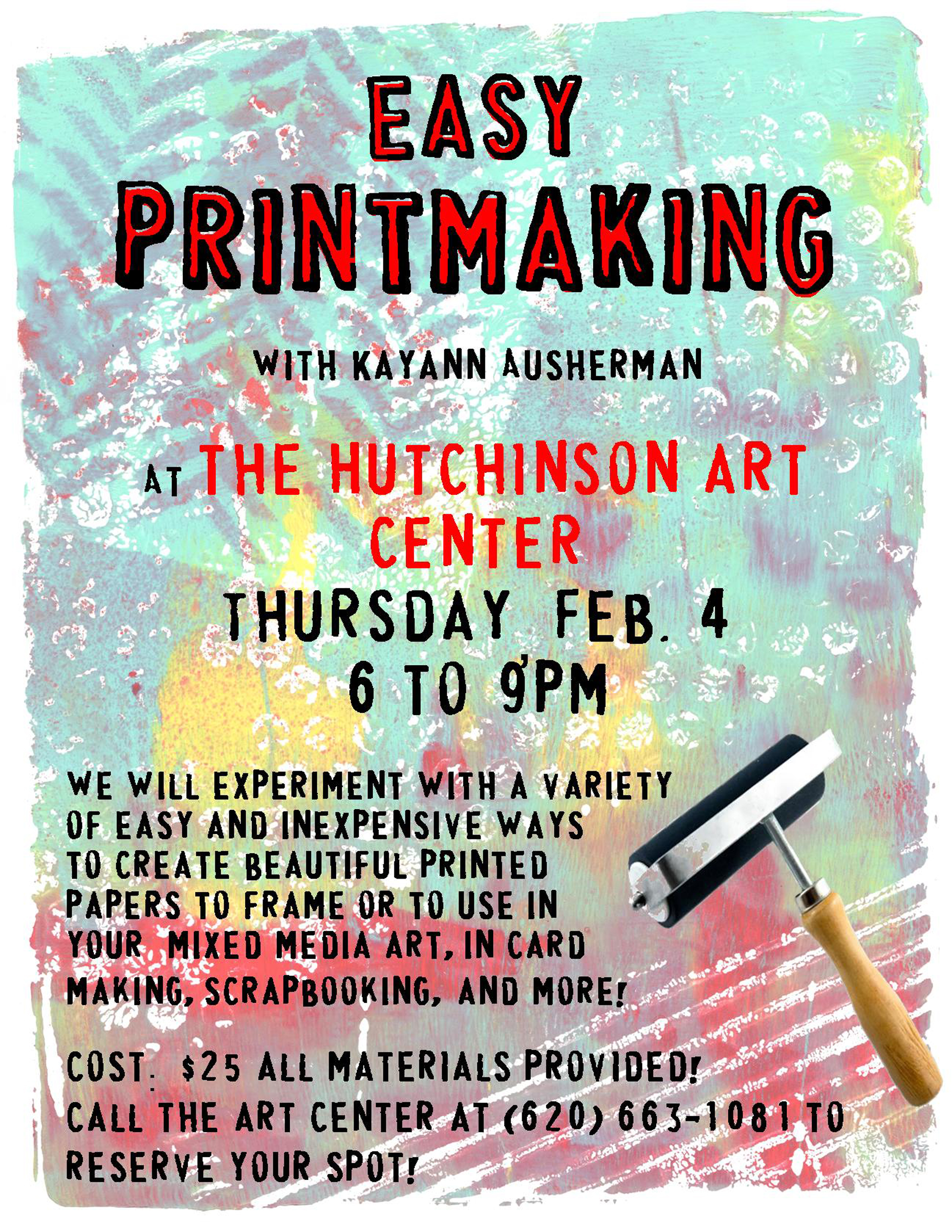 printmaking flyer for Hutch Art Center